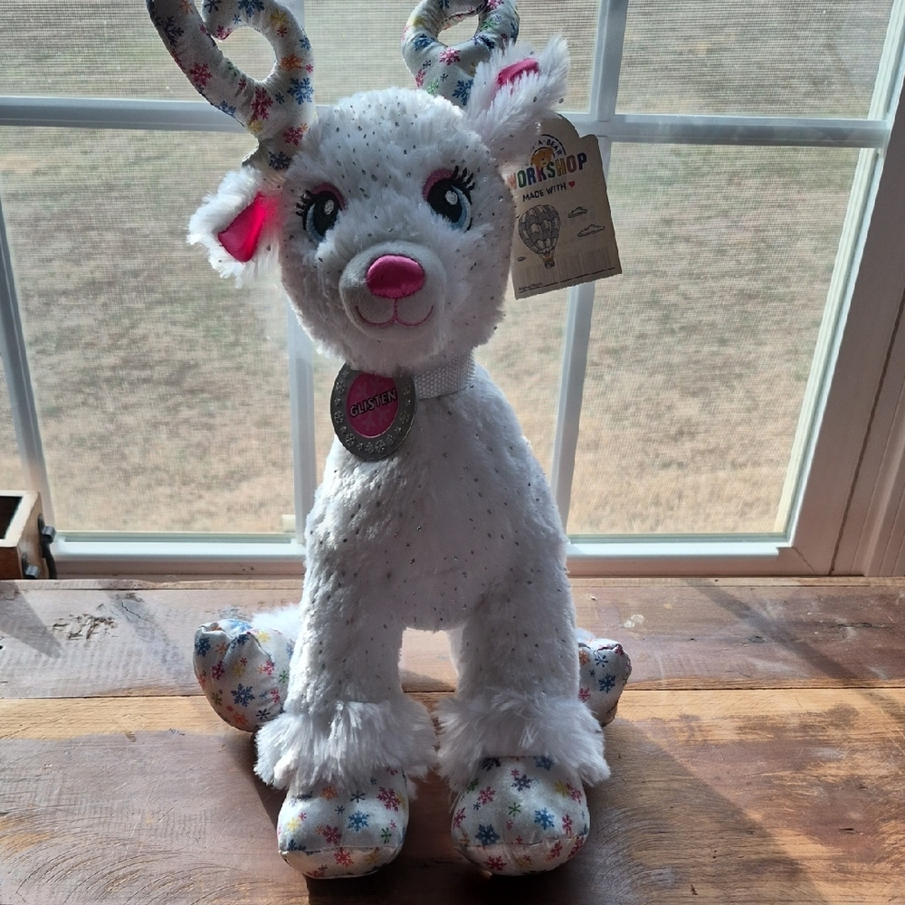 Build A Bear White Plush Reindeer with Pink Accents